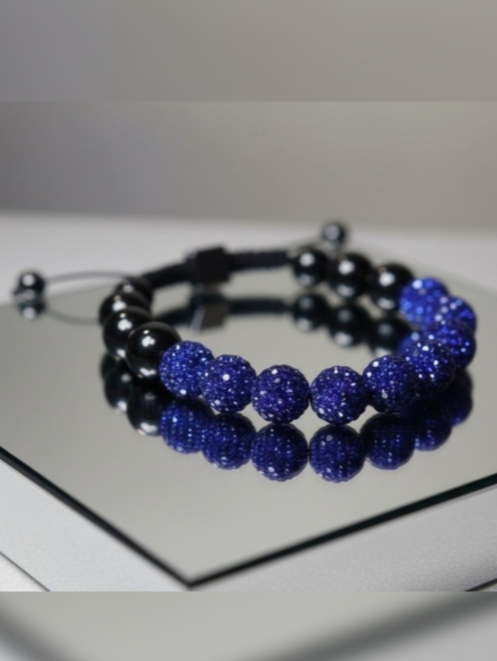 Celestial Tactile Shamballa Style Blue Crystal Adjustable Slider Bracelet Zen